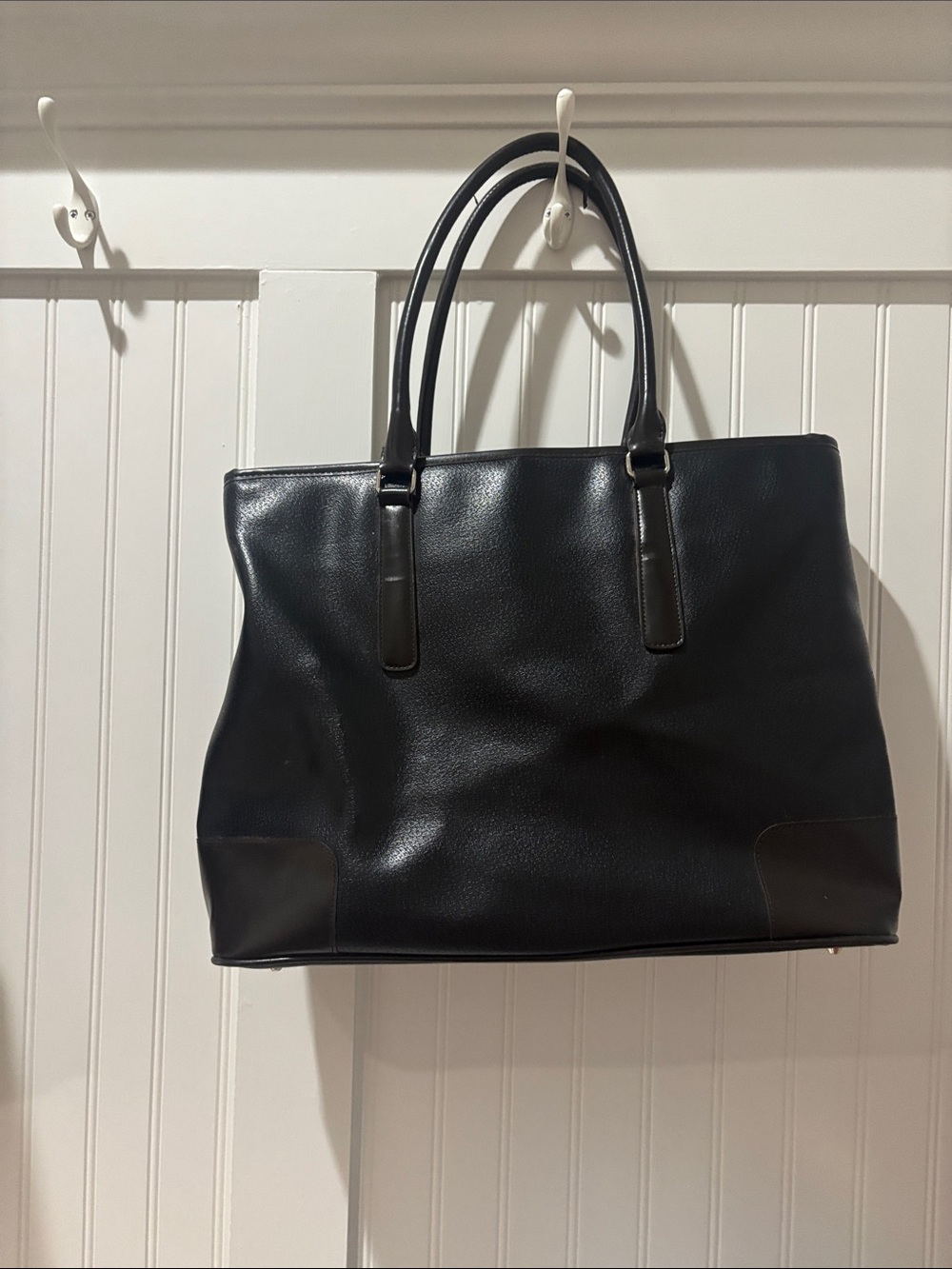 Classic Black Leather Tote Bag for Men - Structured Carryall